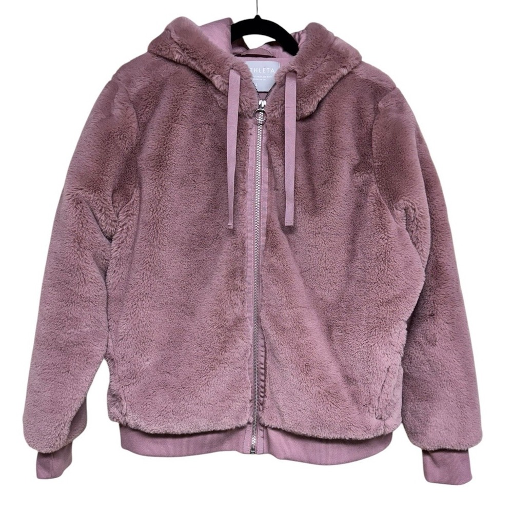 Athleta Cozy‎ Faux Fur Ritual Jacket Coat Dogwood Mauve Women's Size Large
